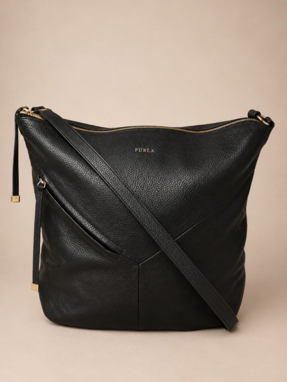Furla Convertible Pebbled Leather Backpack Crossbody Bag Black F6870